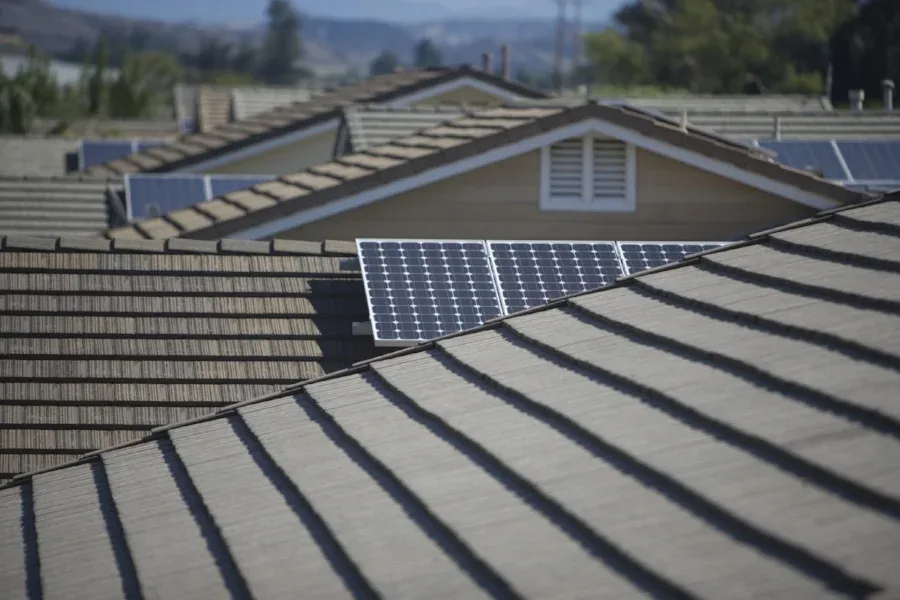 Close-up of a slate roof with new flashing