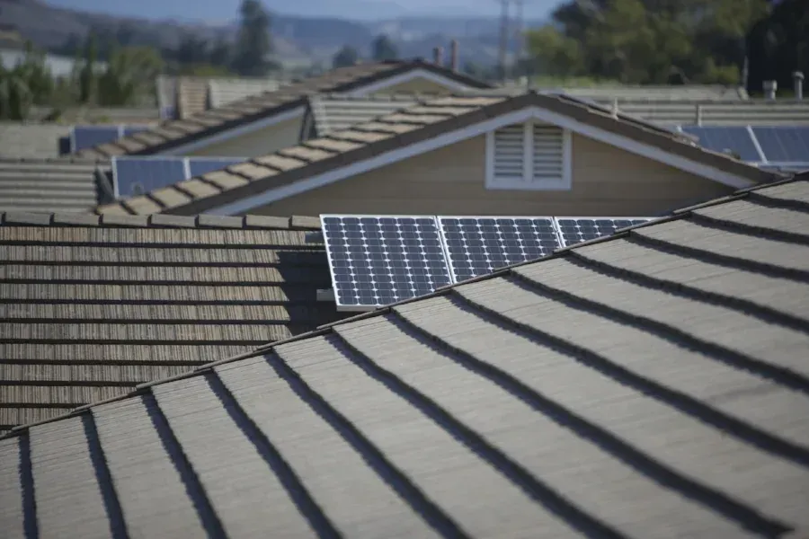 Close-up of a slate roof with new flashing